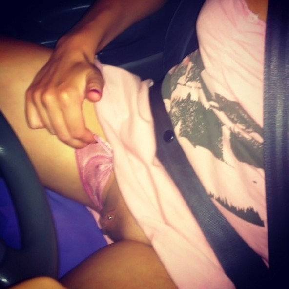 Pussy flash in the car!